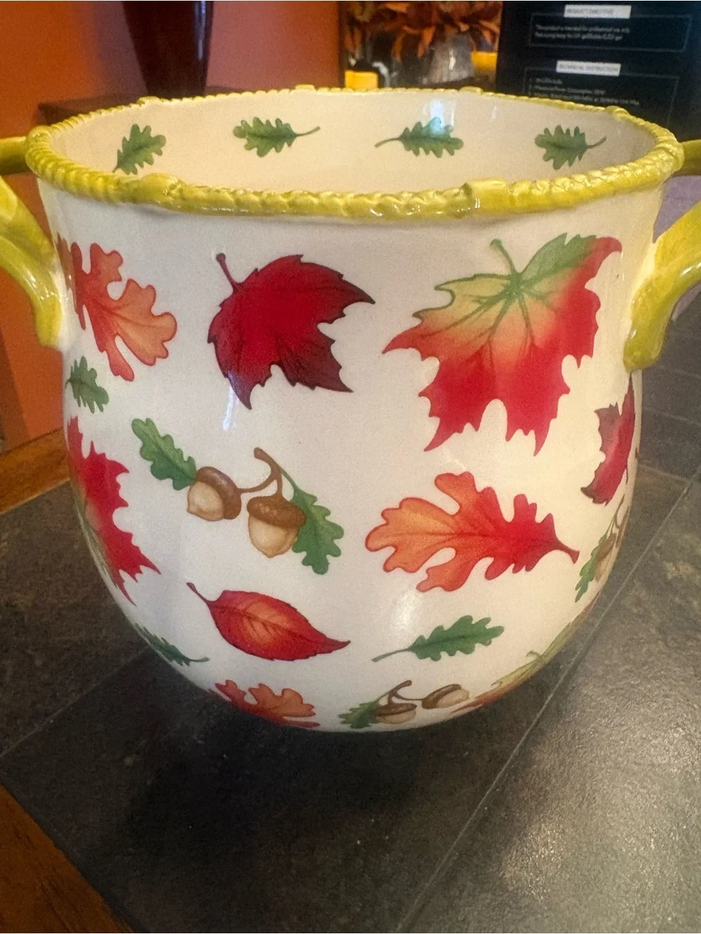 Large Temp-tations Crock with handles.  Harvest Pattern